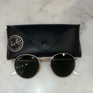 Ray-Ban Polarized Round Metal Gold Frame Sunglasses
